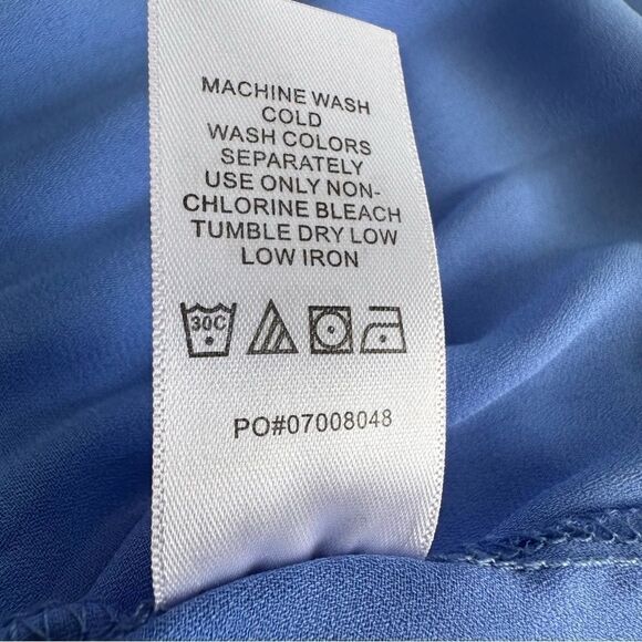 Woman Within Button Front Short Sleeve Blouse Accordion Pleats Blue Size L 18/20 - Picture 7 of 7